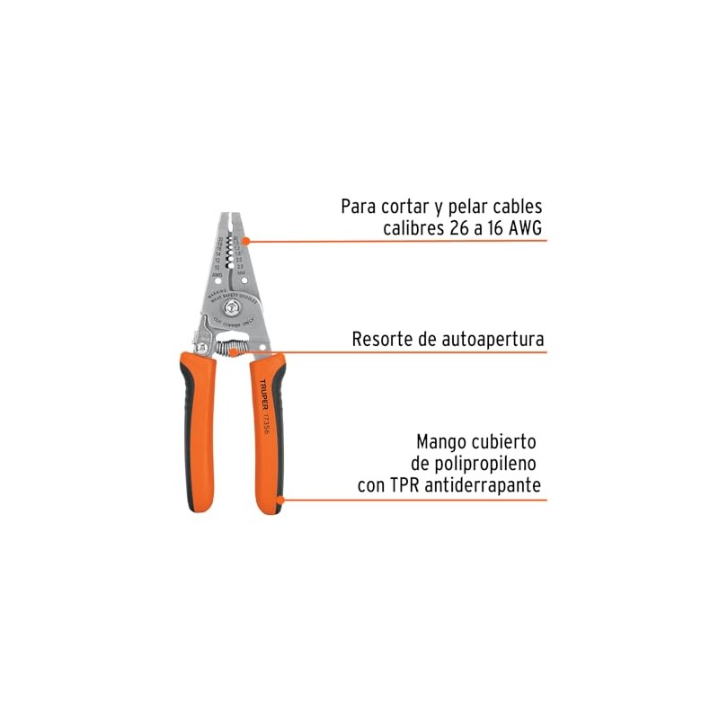 Truper PE-CA-61, Pinza 6" pela cables 20 a 10 AWG