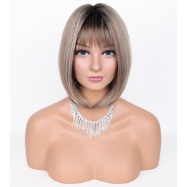 VIIYEESS Highlight Blonde Layered Bob Wigs for Women Medium Blonde Bob Wig with Air Bangs Natural Synthetic Hair Wig