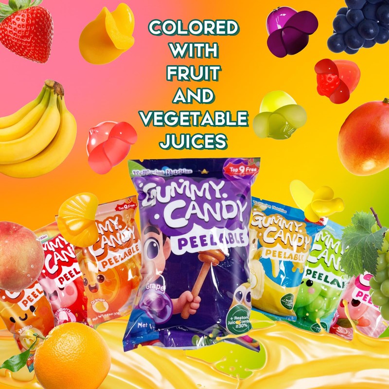 Wellspring Peelable Gummy Candies Individually Wrapped, 7 Friuts in 7
