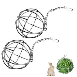 Roczential 2Pack Rabbit Hay Hanging Balls, Rabbit Hay Feeder Balls Hanging Bunny Hay Feeding Balls Pet Cage Hay Feeder for Rabbits Hanging Hay Feeder