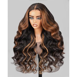 Arabella 5x6 Ready to Go Glueless Wigs Human Hair 1B/30 Highlight Lace Front Wig Human Hair 210% Density Pre Cut Glueless Wig Human Hair Real Pre Bleached Body Wave Wig (28inch, 5X6 Body Wave)