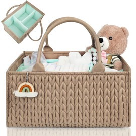 Miss Fong × MOMINSIDE Diaper Caddy Organizer, Baby Basket Nursery Storage for Portable Changing Table Dresser Car - Color: Brown