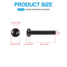 PATIKIL M2-0.4x13mm Button Head Socket Cap Bolts Screws, 100 Pcs 10.9 Grade Alloy Steel Hex Socket Cap Screws Hex Drive Full Machine Thread for Car Bike Ship Assembly Accessories