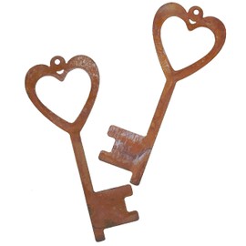 Patina Key to Heart Decorative Hanging Metal Set of 2