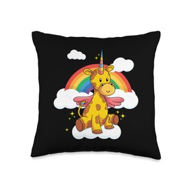 Zoo Animal Lover Rainbow Girafficorn Fantasy Unicorn Giraffe Throw Pillow