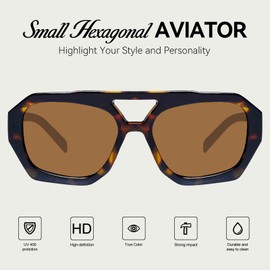 mosanana Trendy Retro Small Aviator Sunglasses for Women Hexagonal Fashion 70s Vintage Cool Stylish Chic 2025 Shades Tortoise Brown MS52473