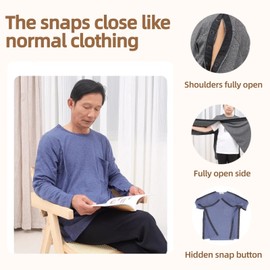 Yodilala bedridden Patient Clothing arm Fracture postoperative Nursing Clothing Recovery Clothing Full Open Easy to wear and take Off(Blue,XXL)