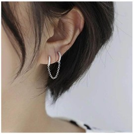 Yheakne Boho Double Chain Hoop Earrings Silver CZ Hoop Earrings Punk Dangle Chains Earrings Rhinestone Hugged Earrings Jewellery for Women and Girls Gifts (Silver), Rhinestone