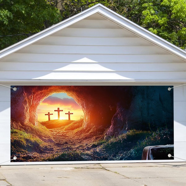 Fabric Resurrection of Jesus Christ Garage Door Background Empty Tomb