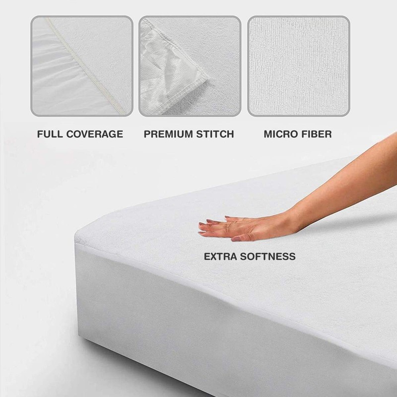Vozbi Double Terry Towel Mattress Protector, Polycotton Mattress Protector, Waterproof