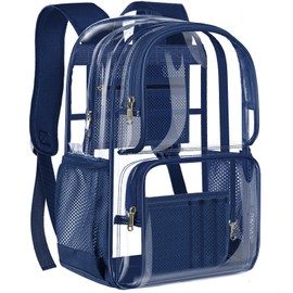 PAMANO Clear Backpack Heavy Duty Transparent See Through Bag for College Work Travel Security,Navy