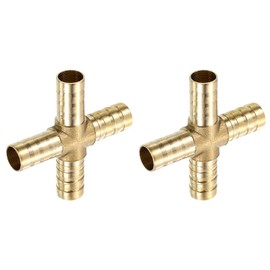 sourcing map 4Pcs Brass 4 Way Pipe Fitting, 10mm Cross Barb Union Fitting Pipe Adapter for Water/Fuel/Air Transport Connect Pipelines