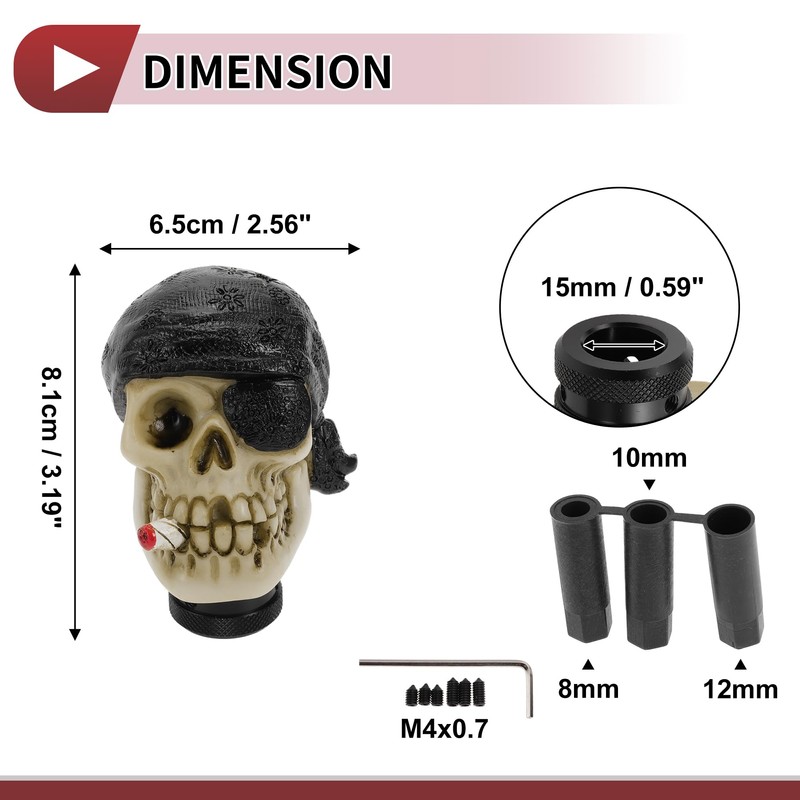 HEROFFIX 8.1cm Skull Shift Knob Universal Gear Shifter Knob Resin