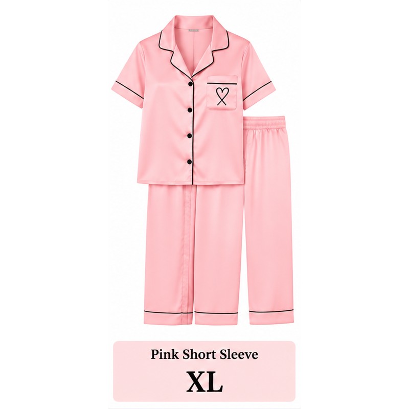 Women’s Satin Pajama Set for Sleep & Lounge – Heart