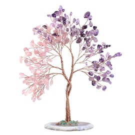 Nupuyai Crystal Tree Feng Shui Gemstone Tree, Lucky Tree, Money Tree Gift, Wedding, Decoration Living Room Bedroom (Amethyst & Rose Quartz, Agate Disc Base)