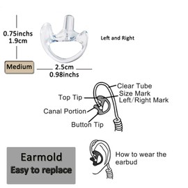 HYS Soft Flexible Open Ear Insert Earmold Replacement Ear Tip for Clear Acoustic Coil Tube Earbud Audio Kit Earpiece Headset, 3 Pair Clear Left and Right Earmold