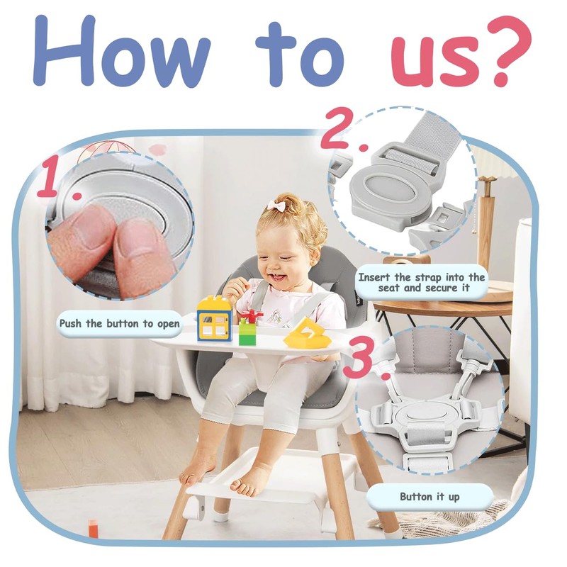 2 Pack Replacement High Chair Straps, Nylon 5 Point Harness