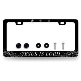 Jesus is Lord License Plate Frame Christian License Plate Holder Stainless Steel Funny Design with 2 Holes and Screws 12.3" x 6.3"
