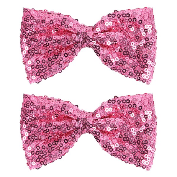 4" Pink Sparkly Glitter Sequin Hair Bows Clips for Toddler