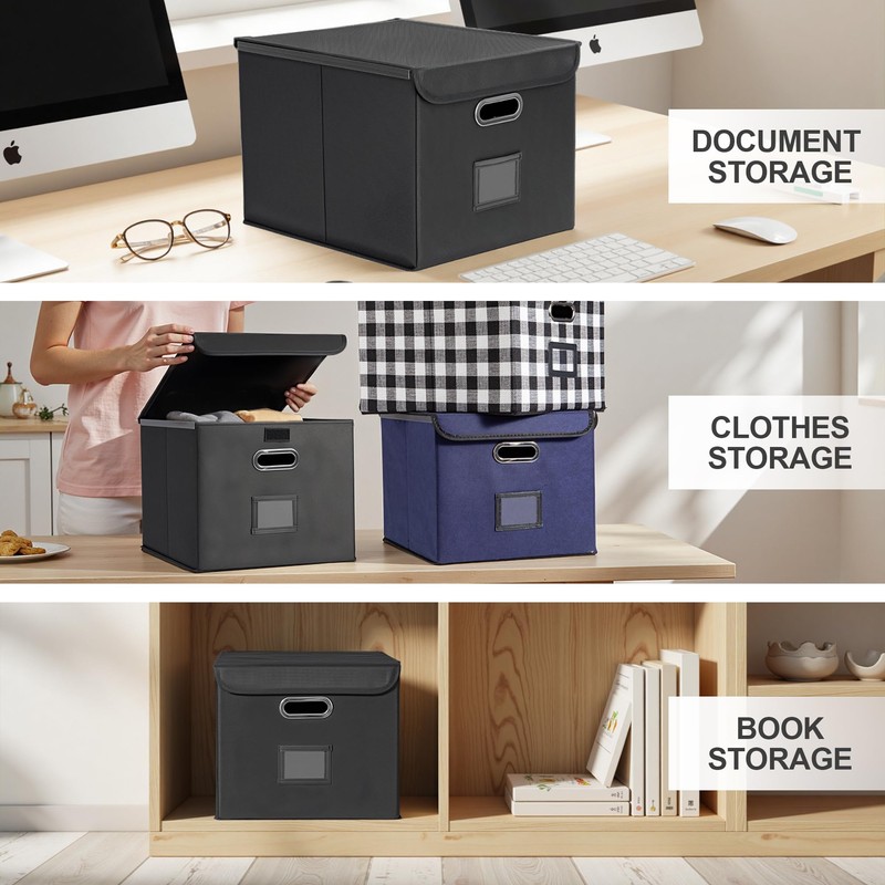 Hleelomi Collapsible File Box with Lid & Plastic Slide -