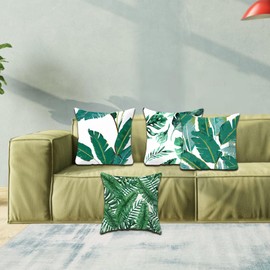 Betadistor Cushion Covers Set of 4 Decorative Tropic Affair Green Broadleaves Square Pillowcases 45x45cm for Home Decor Sofa Bedroom Garden Leisure Touring car, Green, 501-0014