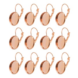 sourcing map 20Pcs Leverback Earring Hooks with Flat Round Tray, 14mm Blank Bezel Trays Gems Setting Earring Findings for DIY Jewelry Making Supplies, Rose Gold