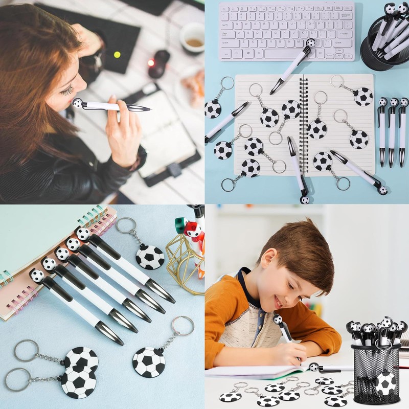 12 Pcs Soccer Ballpoint Pens with 12 Pcs Soccer Keychains,1.0mm