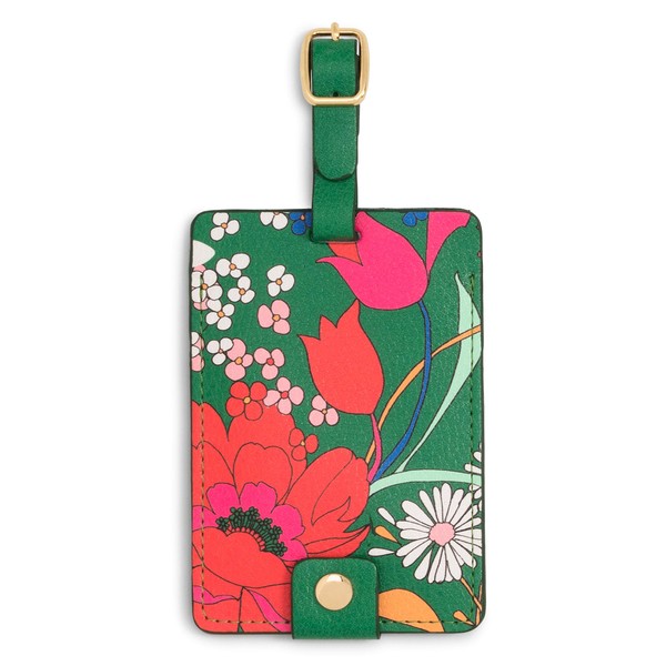 Ban.do Getaway Suitcase Tag for Travel, Green Floral Durable Vegan Leather Luggage Identifier, Superbloom
