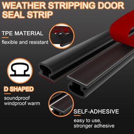 alophoty 10 Ft Rubber Door Weather Stripping Door Seal Strip, D Shaped Rubber Door Seal Strip for Door Frame, Self Adhesive Door Soundproofing Strip, Rubber Weatherstripping for Doors Windows