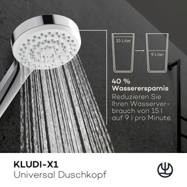 KLUDI -X1 Universal Shower Head Water-Saving Option, Shower Head with 1 Jet Type, Round Shower Head Diameter 10.7 cm, Easy-to-Clean Shower Head with Anti-Limescale Function in Chrome