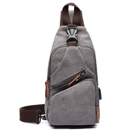 Canvas Sling Bag Crossbody Backpack Shoulder Casual Rucksack for Men Women Outdoor Cycling Hiking Travel Fishing Shopping trekking Grey