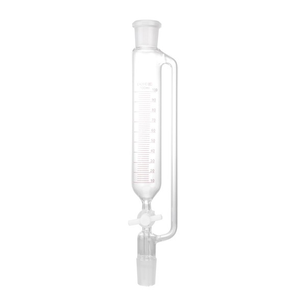 Cylindrical Separatory Funnel with PTFE Stopcock, 100ml, Transparent Glass for