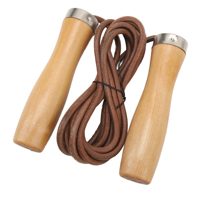 Jump Rope Cowhide Wooden Handle Portable Highly Effective Skipping Rope