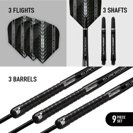 Harrows SUPERGRIP BLACK EDITION 90% Tungsten Steel Tip Darts Set. Available in 21g, 22g, 23g, 24g, 25g, 26g, 28g & 30g - Includes Supergrip Shafts & Supergrip Flights-24g