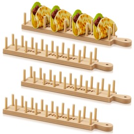 Pinkunn 4 Pcs Bamboo Taco Tray Holder Holds 8 Rack Tray Soft or Hard Shell Tacos Food Serving Stand for Tortillas Burritos Kitchen Accessory Housewarming Gift