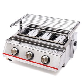 SNKOURIN 3 Burners Gas BBQ Grill,Portable Gas LPG Grill with 3 Independent Switches,Commercial Gas LPG Grill for Outdoor BBQ Benchtop Cooker Stainless Steel