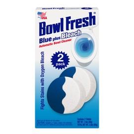 Bowl Fresh Blue plus Bleach Automatic Toilet Bowl Cleaner Tablets, Toilet Freshener Tablets with Borax and Bleach, 2 Count