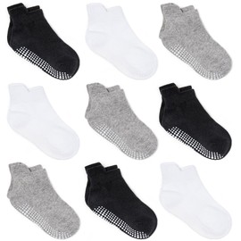 ZAPLES Baby Non Slip Grip Ankle Socks with Non Skid Soles for Infants Toddlers Kids Boys Girls, Assorted 9 Pack, 0-6 Months