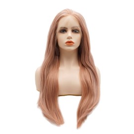 LUSHY BEAUTY Hair Synthetic Lace Front Wig Straight Long 24inch Pink Golden Mix Heavy Density Heat Resistant Realistic Wig