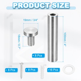 PATIKIL 3/4" x 4" Standoff Screws, 8 Pack Stainless Steel Wall Mount Sign Standoffs Mounting Hardware Advertising Nail for Hanging Acrylic Picture Frame, Silver