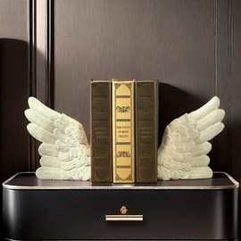 Home Decorative Lucky Wings Statue Bookends for Heavy Books Elegant Resin Bookshelf Room Office Desk Decor,Paper Weights, Book Ends,Bookend Supports, Book Stoppers, Set of 2