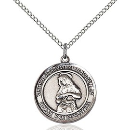 Bonyak Jewelry Saint Medal Collection Sterling Silver Virgen Divina Providencia Pendant 3/4 x 5/8 inches with 18 inch Sterling Silver Curb Chain