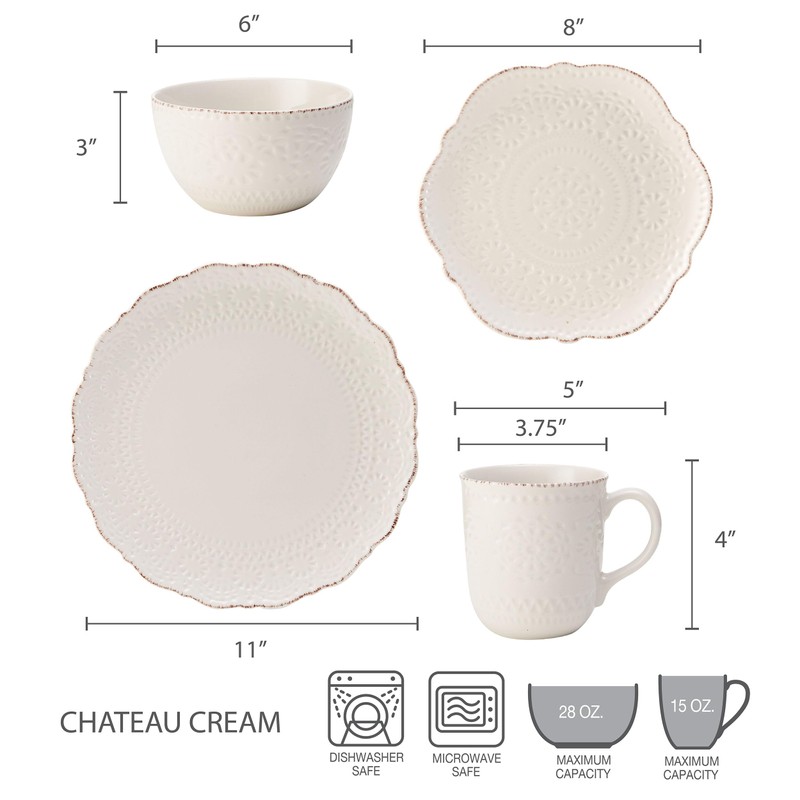 Pfaltzgraff Chateau Cream 16-Piece Stoneware Dinnerware Set, Service for 4,