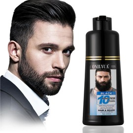 Men's 3-in-1 Black Beard & Hair Dye Shampoo, Instant Grey Darkening Beard Color Shampoo in 10 Minutes, Simpler Gray Reducing Mustache & Beard Dye for Men, with Plant Extract for Healthy Facial Hair