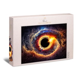 Ulmer Puzzleschmiede - Space puzzle 1000 pieces "Black Hole" - Black hole with luminous effects in the universe - heavy 1000 pieces impossible puzzle - Quality Made in Germany