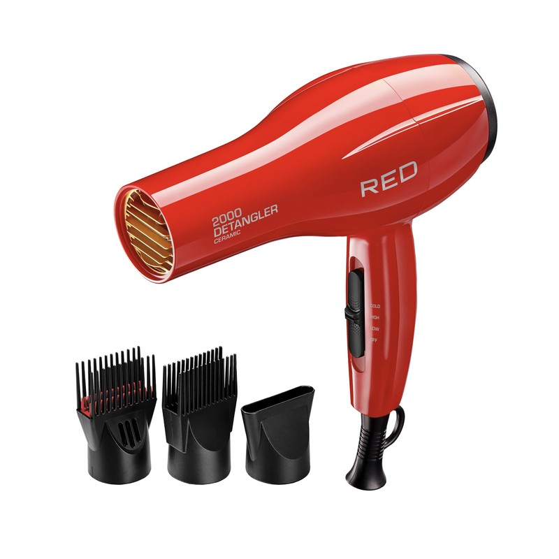 Kiss Products Red Detangler Dryer Plus 3 Attachments, 1.75 Pound
