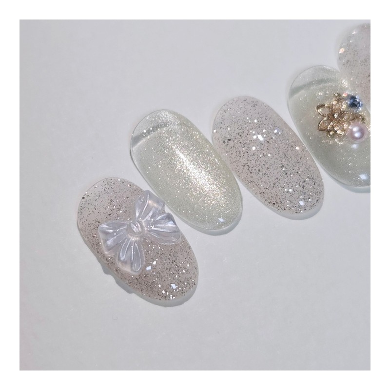 Milky Gold Handmade Nail Tip Magnetic Glitter Parts Nail -