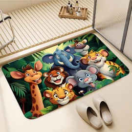 Cartoon Animal Kingdom Printed Carpet, Animal Learning Play mat, Elephant, Lion, Leopard, Giraffe and Other Durable Washable Animals Cute Cartoon Floor Rug Suitable for Teaching 24x36 inches