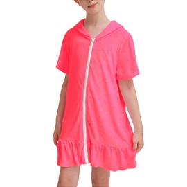 Tziharora Girls Bathing Suit Cover Up Size 7-8 Years Old Rose Short Sleeve Swimsuits Ruffle Hem Spa Robes Swimwear