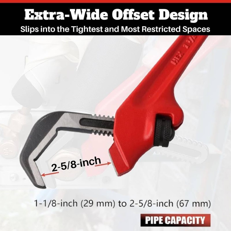 Uadme Offset Pipe Wrench, 9.5 inch Plumbing Hand Tools, Plumbers